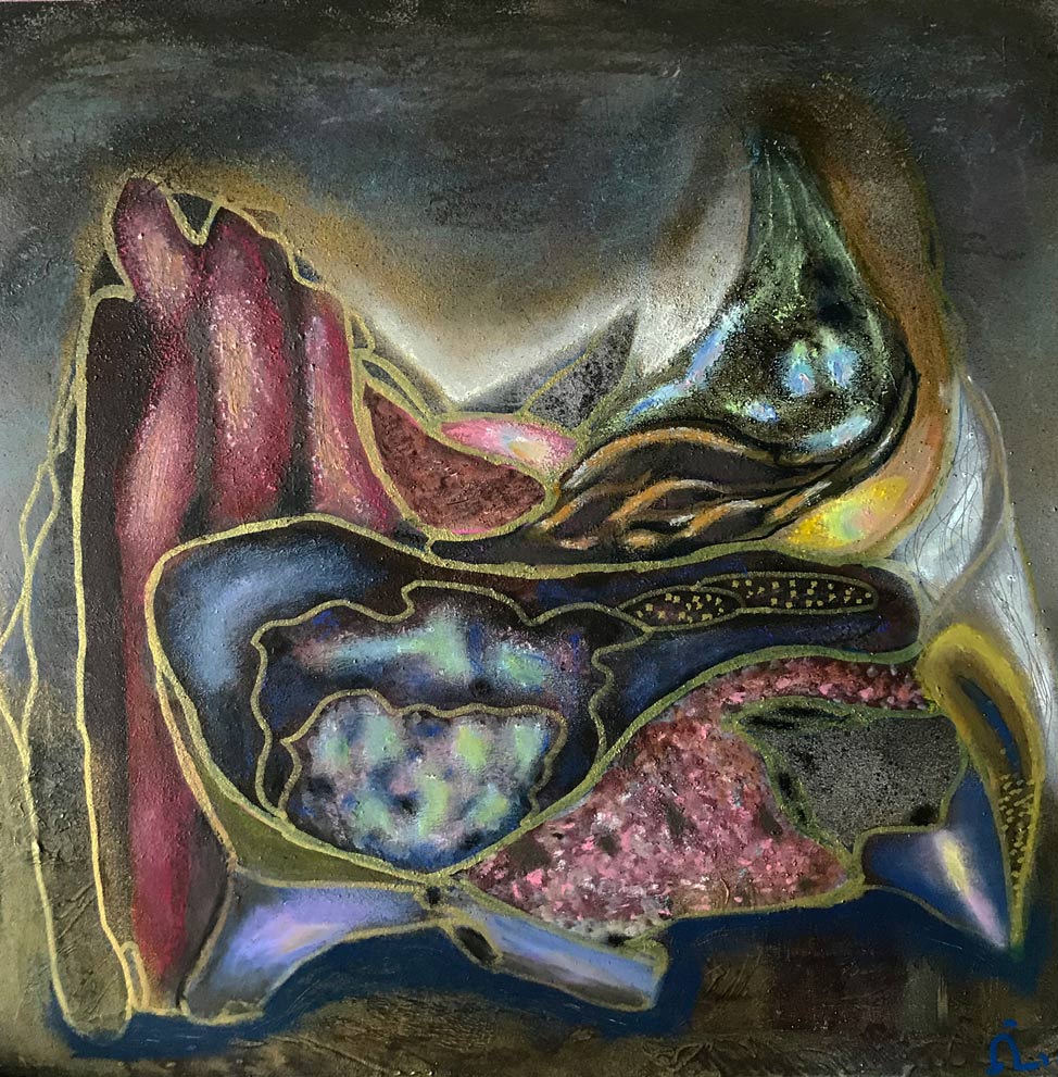 2024-10. Crags and Currents.<br>30x30cm. Mixed media.</br>